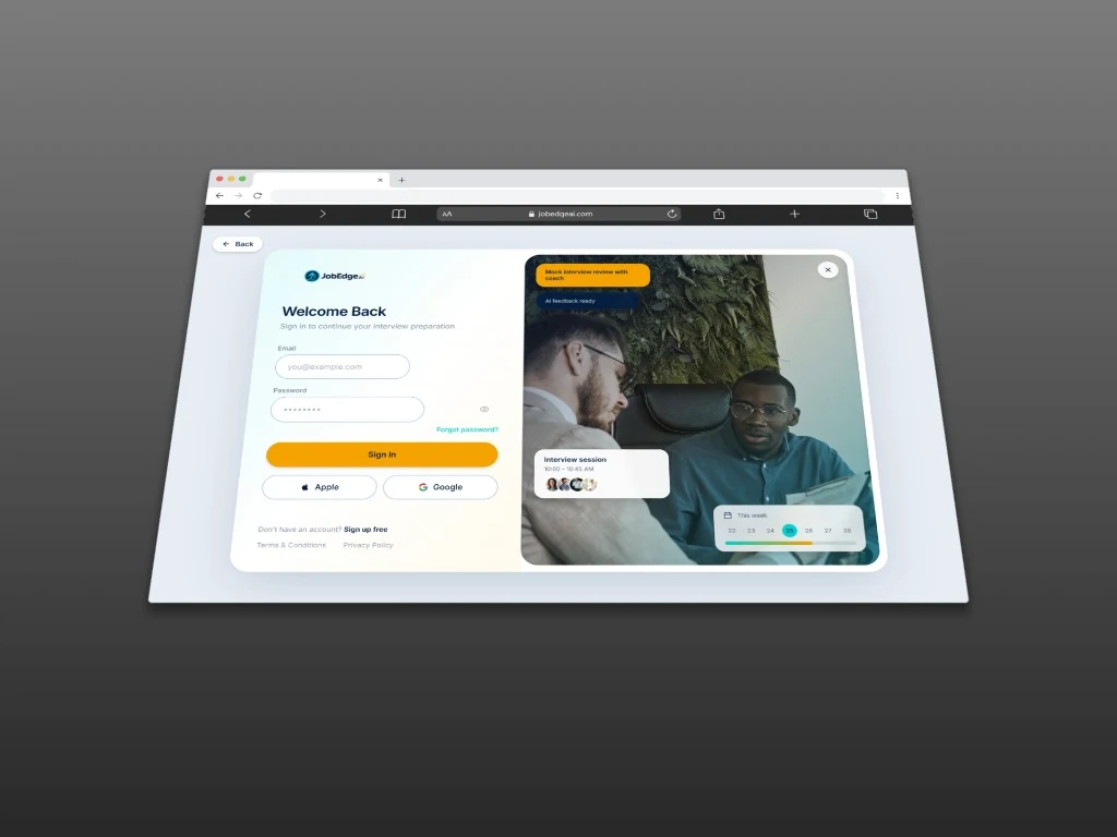 JobedgeAi desktop sign in experience