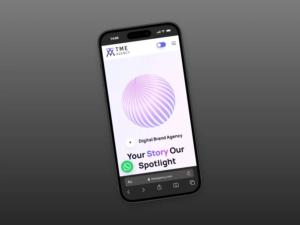 TME Agency mobile landing screen