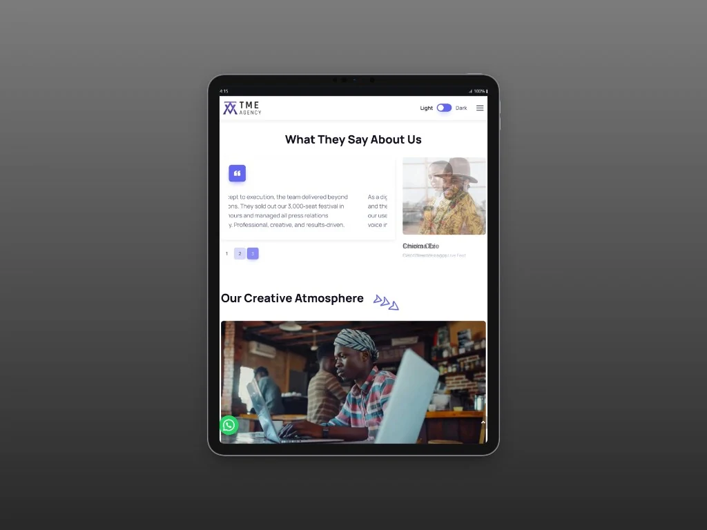 TME Agency tablet testimonials